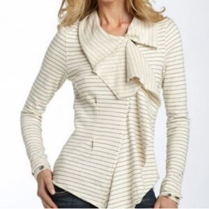 We the Free Ebb Flow French Terry Striped Asymmetrical Zip Cardigan Size Small